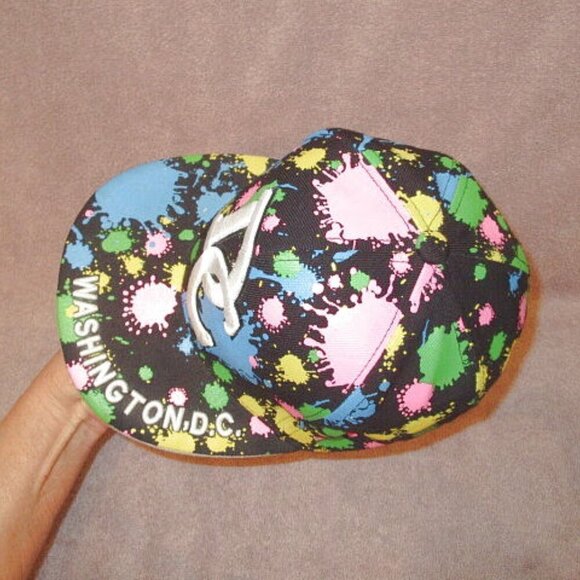 Washington DC Embroidered Hat Cap Size S Rainbow Paint Splatter Graffiti Skater - Picture 6 of 8